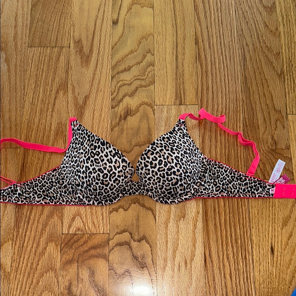 Victoria Secret Leopard Print Bra with Pink Straps